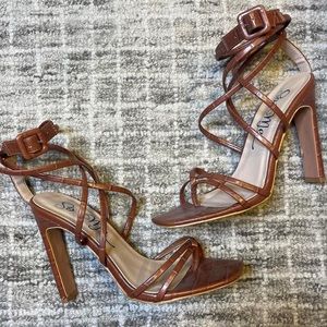 Strappy camel/tan heels